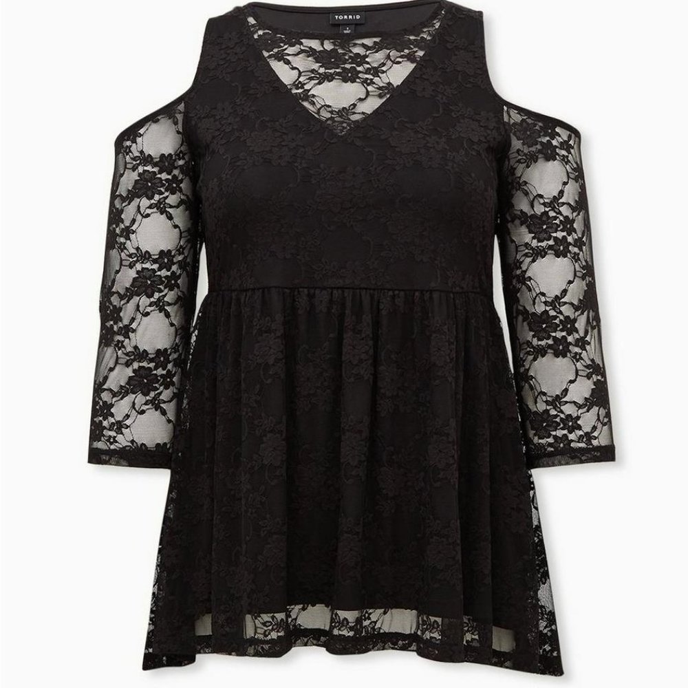 TORRID Babydoll Stretch Lace Cold Shoulder Top